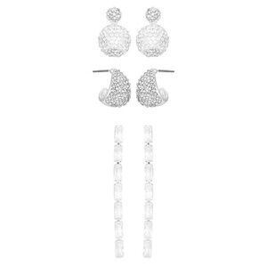 Silvertone & Glass Crystal 3-Pair Earring Set